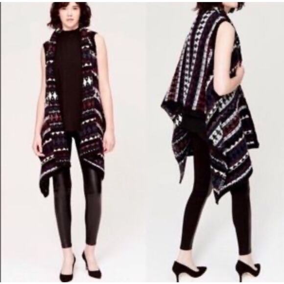 LOFT XS/S Fair‎ Isle Sweater Vest Drape Open Front Boho Layered Knit Cardigan - Picture 1 of 7